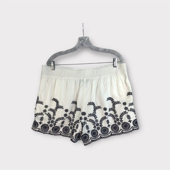 J. Crew Shorts Skort Women's XL Linen White with Black Floral Embroidery Lined - Picture 3 of 15